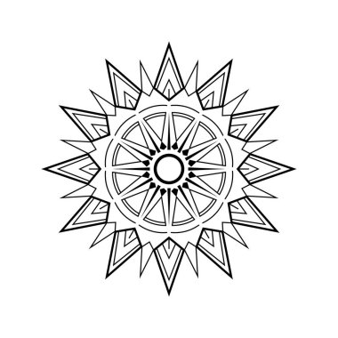 Parlak Yıldız Mandala, Süslü Dairesel Desen, Meditasyon ve Renklendirme için Simetrik Çizgi Sanatı