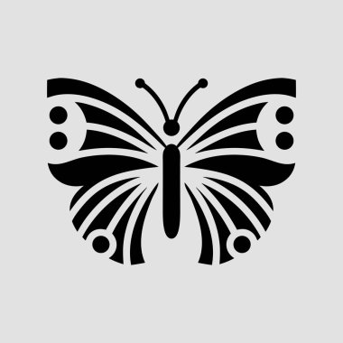 Simetrik Kanatları ve Dekoratif Desenli Siyah ve Beyaz Kelebek Silueti