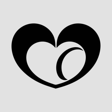 Hilal İç Element ve Simetrik Tasarım ile Şekillendirilmiş Kara Kalp Simgesi