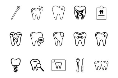 Diş Bakımı Simgeleri Temiz ve Minimalist Tasarımlar Diş, Araç ve Ağız Sağlığını Temsil Ediyor