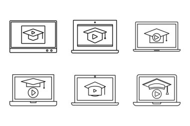 Çevrimiçi eğitim, sanal çalışma için dijital öğrenim laptop mezuniyet videosu kursu