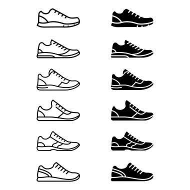 Siyah ve beyaz koşu antrenörü vektör atletik ayakkabı, spor için spor spor spor ayakkabısı.