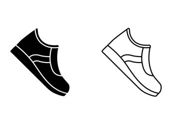 Spor, spor ve spor temaları, spor ayakkabı grafiği sembolleri için modern çalışan ayakkabı simgesi çizimi ve kabartma vektör tasarımları