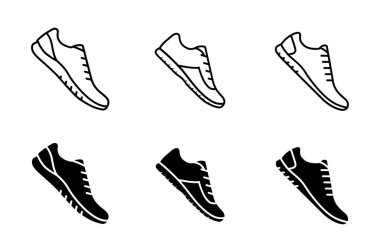 Çok yönlü spor ayakkabı ikonu koleksiyonu şık spor ayakkabı vektör grafikleri, spor ayakkabı silueti tasarımları atletik kullanım ve modaya uygun ifadeler, eksiksiz bir set