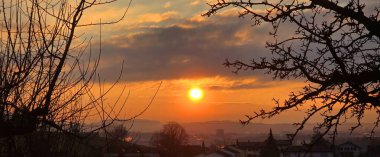 manzara, gün batımı, turuncu, ufuk, akşam, bulut, güneş