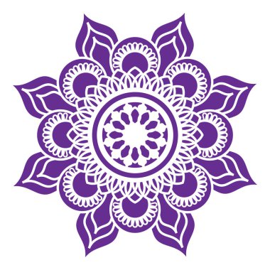 Karmaşık detaylar ve çiçek motifleri içeren zarif mor mandala, ahenk ve sanatsal ifadenin büyüleyici bir görsel temsili oluşturur..