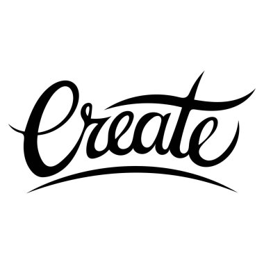 Yaratıcılık ve ilhamı vurgulayan, 'Oluştur' kelimesiyle özetlenmiş dinamik el yazısı bir tipografi çizimi. Sanatsal, motivasyonel ve tasarım bağlamları için ideal.