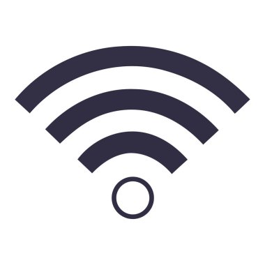 Beyaz arkaplanda kablosuz internet bağlantısını ve teknolojiyi sembolize eden siyah Wi-Fi sinyal simgesi.