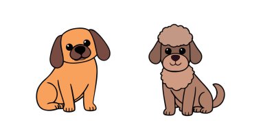 Two adorable cartoon dogs, one orange and one brown, sitting. clipart