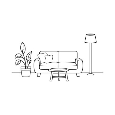Oturma odasının minimalist, sanat eseri çizimi..