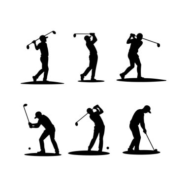 Salıncak sırasında farklı pozisyonlarda altı dinamik golfçü silueti.