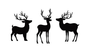 Üç geyiğin basit, zarif siluetleri. Tatil temalı tasarım projeleri için ideal..