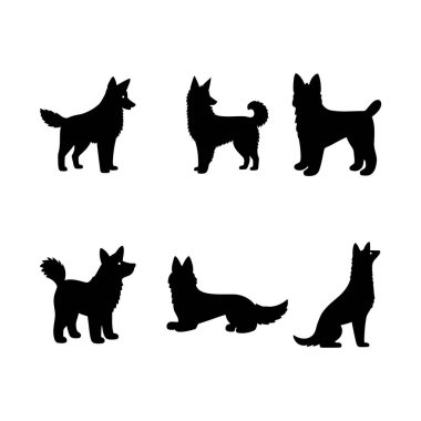 Six different dog silhouettes in various poses, perfect for design elements, logos, or pet-themed projects. clipart