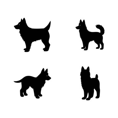 This graphic features four black silhouette images of dogs, likely German Shepherd type breeds. clipart