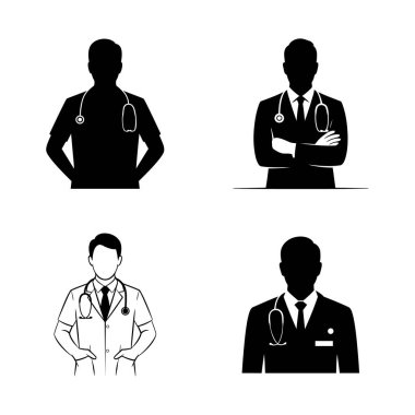 Doktorların dört siyah beyaz siluet simgesi.