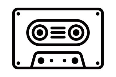 Klasik bir kasetin vektör simgesi, basit siyah-beyaz bir tarzda yapılmış, retro müzik temaları için mükemmel. Düzenlenebilir vuruş.