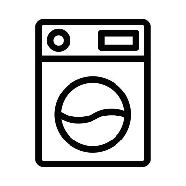 Minimalist çamaşır makinesi ikon vektör çizimi. Ev ve alet grafikleri için harika. Düzenlenebilir vuruş