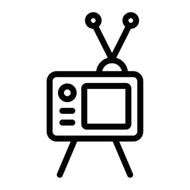 Beyaz arka planda anten bulunan bir retro televizyonun basit bir siyah taslağının vektör çizimi. Düzenlenebilir vuruş