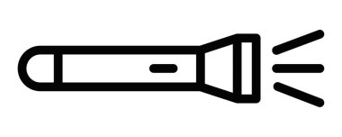 Beyaz zemin üzerinde ışığı ve aydınlığı sembolize eden siyah bir el feneri ikonunun vektör çizimi. Düzenlenebilir vuruş