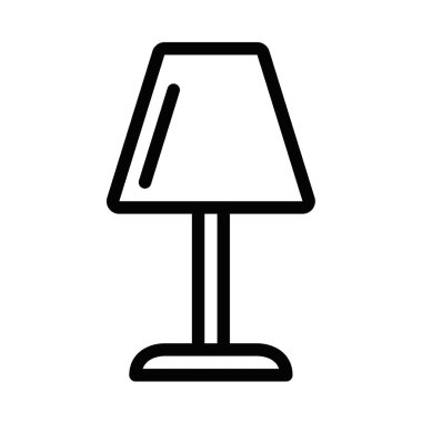 Bir masa lambası ikonunun vektör çizimi. Işıklandırma, ev dekorasyonu ve iç tasarım kavramlarını temsil etmek için ideal. Düzenlenebilir vuruş