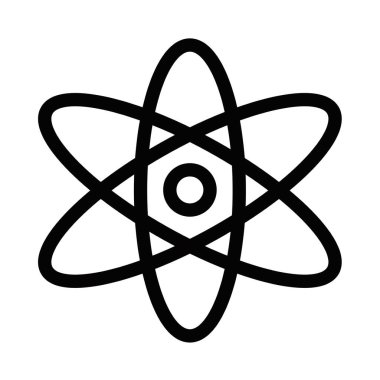 Bir atom ikonunun vektör illüstrasyonu. Bilim, fizik ve enerji kavramlarını temsil etmek için mükemmel. Düzenlenebilir vuruş