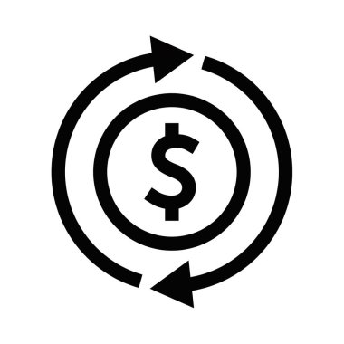 Siyah beyaz para döngüsü ikonunun vektör çizimi. Finans, ekonomi ve işle ilgili tasarımlar için ideal. Oklu dolar sembolü. Düzenlenebilir vuruş