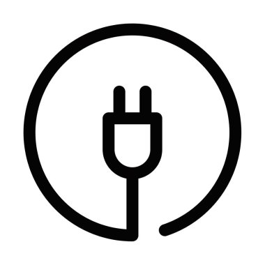 Elektrikle ilgili tasarımlar için ideal siyah beyaz bir elektrik prizi ikonunun vektör çizimi. Düzenlenebilir vuruş