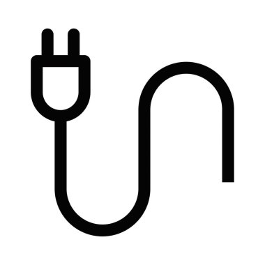 Elektrik ve teknoloji tasarımları için uygun siyah beyaz bir kablo ikonu olan bir elektrik prizinin vektör çizimi. Düzenlenebilir vuruş