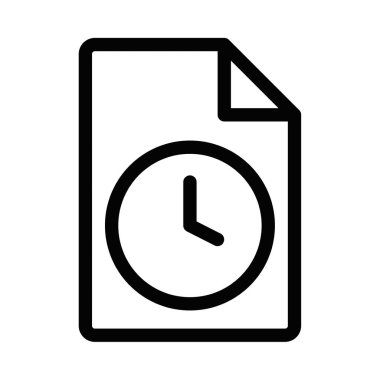 Zamana duyarlı ya da planlanmış belgeleri temsil eden saati olan bir belgenin vektör simgesi. Basit siyah beyaz tasarım. Düzenlenebilir vuruş