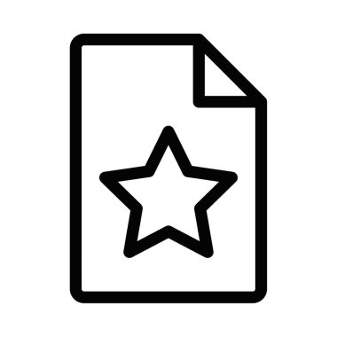 Önemli veya vurgulanmış belgeleri temsil eden, bir yıldızlı belgenin vektör simgesi. Basit siyah beyaz tasarım. Düzenlenebilir vuruş