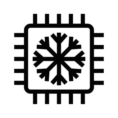 Soğutma ve teknolojiyi temsil eden kar taneli bir mikroçipin vektör simgesi. Basit siyah beyaz tasarım. Düzenlenebilir vuruş