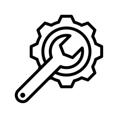 Vitesin içindeki anahtarın vektör simgesi, onarım ve bakımı sembolize ediyor. Basit siyah beyaz tasarım. Düzenlenebilir vuruş