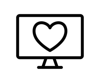 Kalp sembollü bir monitörün vektör simgesi çevrimiçi randevu, aşk ve teknolojiyi temsil ediyor. Düzenlenebilir vuruş