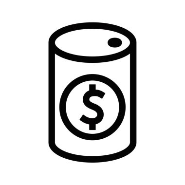 Dolar işaretli varil vektör ikonu. Düzenlenebilir vuruş