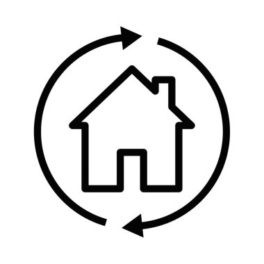 Yuvarlak okları olan ev yenileme ikonu, inşaat, emlak ve DIY temaları için mükemmel. Vektör çizimi. Düzenlenebilir vuruş