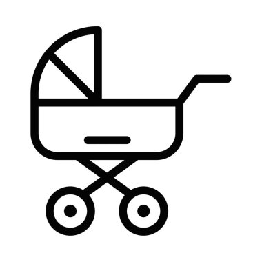 Siyah bir bebek arabasının vektör simgesi. Çocuk bakımı ya da aile temaları için basit ve minimal bir tasarımı var. Düzenlenebilir vuruş