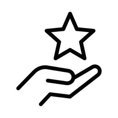 Bir yıldız simgesini tutan, mükemmelliği ve tanınmayı simgeleyen bir el. Ödüller ve başarı temaları için mükemmel. Vektör çizimi. Düzenlenebilir vuruş