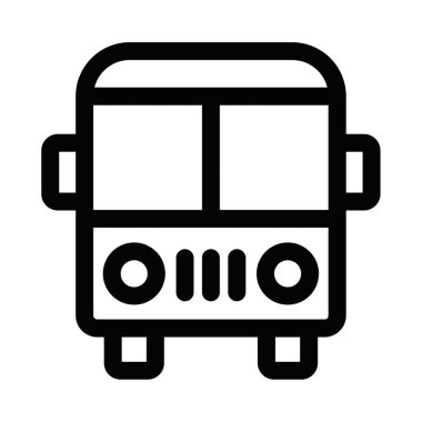 Basit otobüs ön görünüm simgesi, toplu taşıma ve seyahat tasarımları için uygun. Vektör çizimi. Düzenlenebilir vuruş