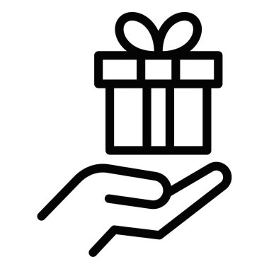 Taslak çizilmiş el, üzerinde fiyonk olan bir hediye kutusu tutuyor. Şimdiki zamanın temsilcisi, cömertlik ve cömertlik. Düzenlenebilir vuruş