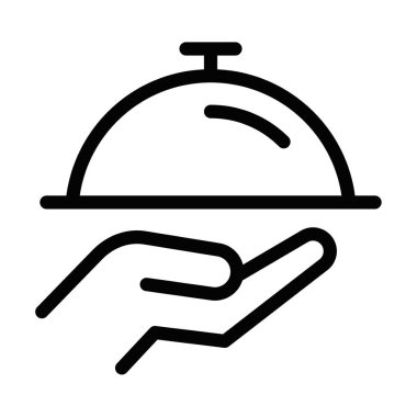 Yemek servisini, konukseverliği ve restoran kavramlarını temsil eden servis tabağının siyah beyaz çizgili simgesi. Vektör çizimi. Düzenlenebilir vuruş