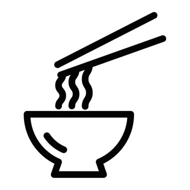 Çubuklu minimalist erişte kasesi. Asya mutfağının veya yemeğinin vektör çizimi. Düzenlenebilir vuruş.