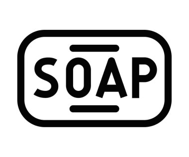 Metinli sabun kalıbı. Vektör illüstrasyonu hijyen, temizlik ve sağlığı sembolize eder. Düzenlenebilir vuruş.