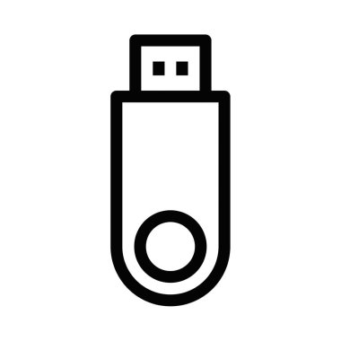 USB flaş belleğin minimalist taslağı. Veri depolama ve teknolojinin vektör illüstrasyonu. Düzenlenebilir vuruş.