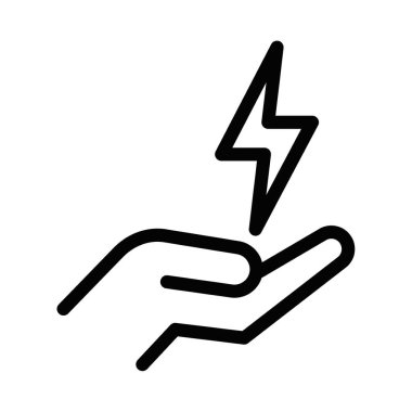 Yıldırım tutan bir elin vektör çizimi, gücü, enerjiyi ve elektriği simgeliyor..