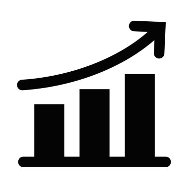 Bir çubuk grafiğinin yukarı doğru büyümeyi veya başarıyı gösteren bir vektör simgesi. Finansal, ticari veya ekonomik sunumlar ve raporlar için uygundur. Düzenlenebilir vuruş.