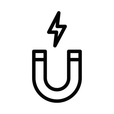 Çekim, güç veya elektriği temsil eden yıldırımlı bir mıknatısın vektör simgesi. Teknoloji, bilim ya da enerji temalı projeler için uygun. Düzenlenebilir vuruş.