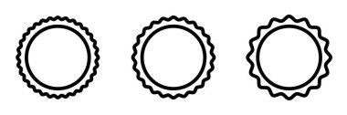 Üç dairesel rozet taslak simgesi seti. Etiketlerde, ödüllerde ya da sertifika tasarımlarında kullanım için harika. Düzenlenebilir vuruş.