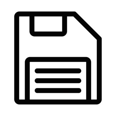 Dijital tasarımda kaydetmeyi, depolamayı veya geçmişe dönük teknoloji kavramlarını temsil eden bir disket simgesinin vektör çizimi. Düzenlenebilir vuruş.