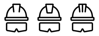 Gözlüklü, işçi güvenliği, inşaat ve endüstriyel korumayı temsil eden üç güvenlik kaskı seti. Düzenlenebilir vuruş.