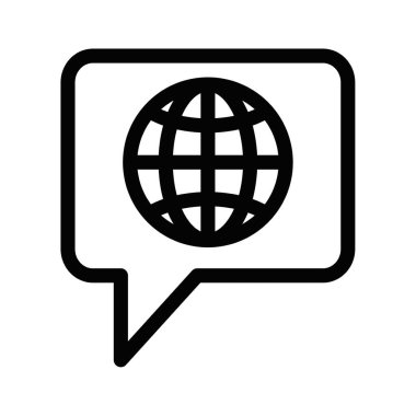 Küresel iletişimi, internet sohbetini ya da çevrimiçi mesajlaşmayı temsil eden bir sohbet baloncuğunun içindeki kürenin vektör simgesi. Düzenlenebilir vuruş